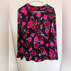 Torrid Harper Georgette Long Sleeve Blouse Floral Rose Black 2  #H31581‎